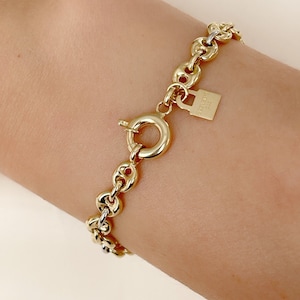 Gold Puffed Mariner Chain Bracelet, Mariner Anchor Bracelet, Minimalist Jewelry, Gift for Her, Stacking Bracelet, Gold Chain Bracelet, Gift