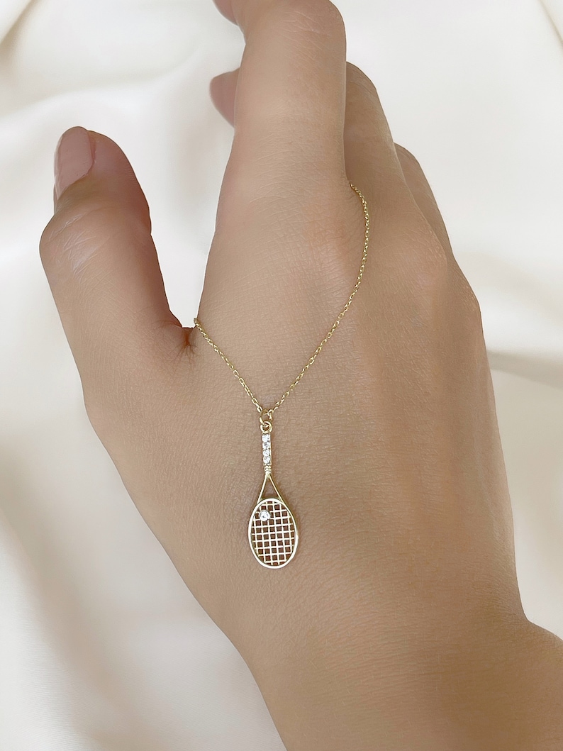 Tennis Racket Necklace 14K Solid Gold Tennis Racquet Etsy
