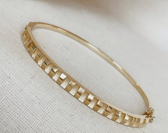 14K Gold Geometric Bracelet, Real Gold Jewelry, Solid Gold Bracelet, Stylish Jewelry, Valentine's Day Gift, Mother's Day Gift, Gift for Her