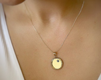 Collana con specchio, collana con specchio in oro massiccio 14k, collana con ciondolo, regalo per damigella d'onore, regalo di nozze, regalo di anniversario, compleanno, regalo di Natale