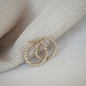 14K Solid Gold Beaded Earrings, 14K  Beaded Earrings, 14K Gold Beaded Earrings, 14k Yellow Gold Hoop Earrings, Beaded Ball Design, Classic