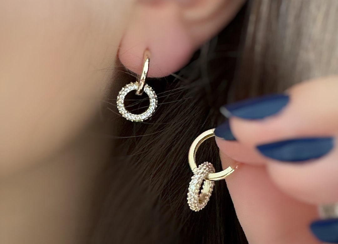 14K Solid Gold Intertwined Hoop Earrings, Thick Hoop Earring, Double