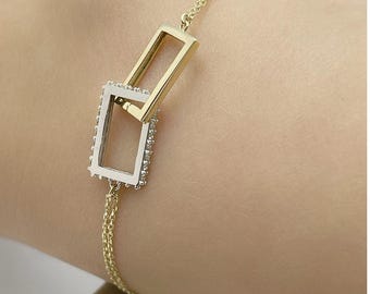 14K Chain Bracelet, Handmade Jewelry, Real Gold Bracelet, Solid Gold Bracelet, Elegant Jewelry, Valentine's Day Gift, Mother's Day Gift