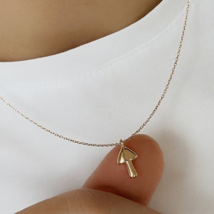 14K Solid Gold Mushroom Shaped Necklace, Tiny Arrow Charm,Solid Gold Necklace,Gift For Her,Unique Jewelry, small umbrella pendant,Layered