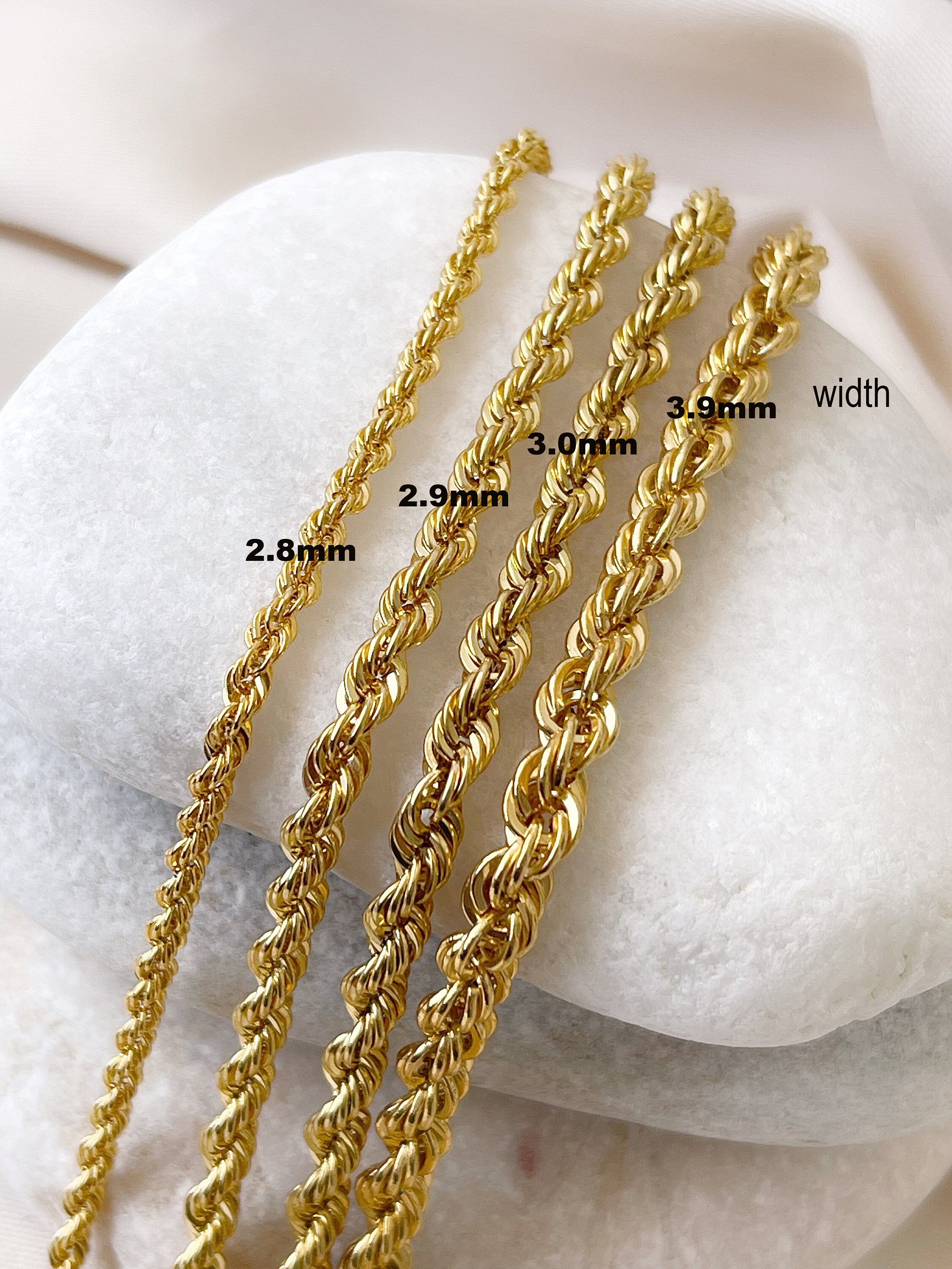 14K Solid Gold Rope Chain Necklace Diamond Cut Rope Chain Etsy