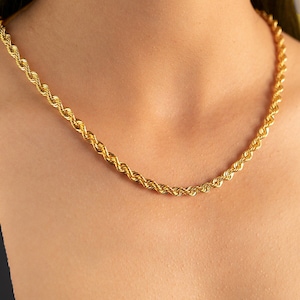 14K Solid Gold Rope Chain Necklace, Diamond cut rope chain Diamond Cut Solid Rope Chain 14k Yellow Gold Necklace 16&quot; To 30&quot; Inch 2.8-4.00mm