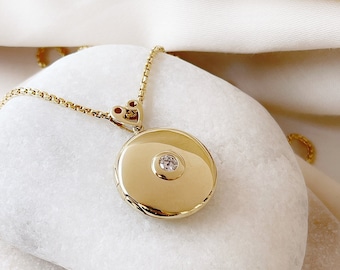 14k massief gouden medaillonketting, gouden medaillonhanger, verjaardagscadeau, Moederdagcadeau, fotomedaillonketting, kerstcadeau, 14k sieraden