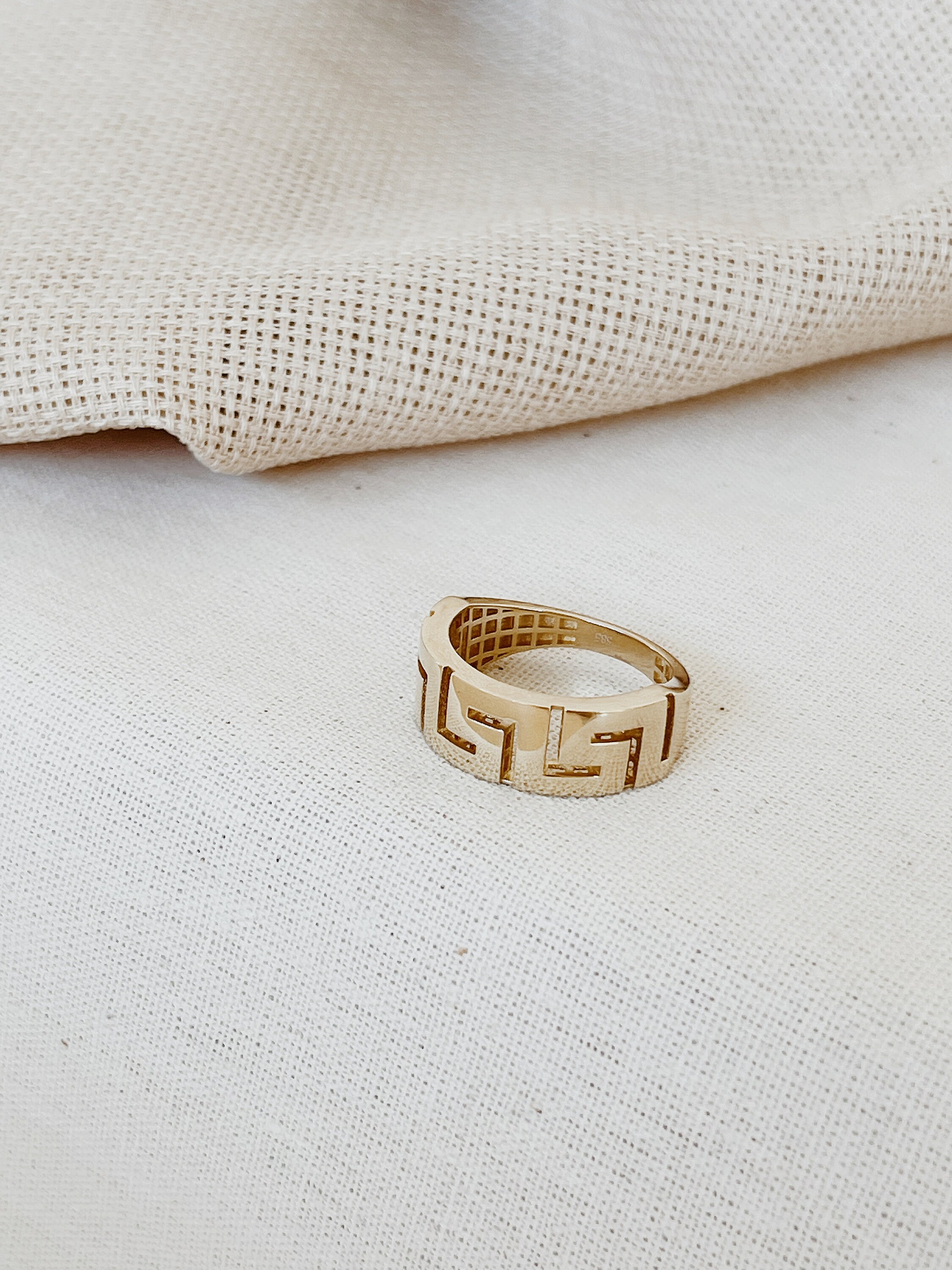Greek Key Ring, 14K Solid Gold, Meander Ring, Meander