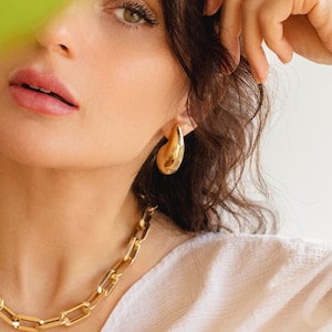 14K Solid Gold Tropfen Ohrringe, Dicke Gold Ohrringe, glänzende Dicke Tropfen, Große Tropfen Tropfen, Valentinstag Geschenk, Weihnachtsgeschenk, Goldschmuck