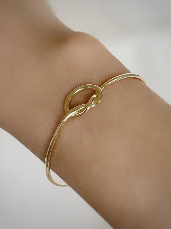Sterling Silver Friendship Knot Bangle - Thin Bracelet Hook Clasp | Silverly