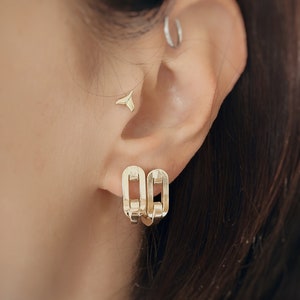 Solid Gold Thick Link 14K Solid Gold Earrings, U Link Earrings, Real Gold Jewelry, 14K Solid Gold cuban link earrings, christmas gift, gift