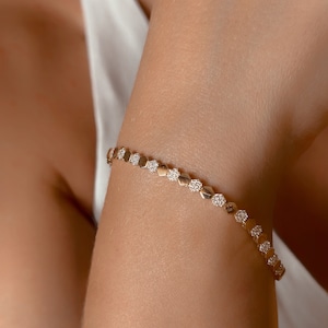 Armband med sexkantig kedja i 14 karat guld, kedja i bikakedesign, armband i lager, geometriskt armband, bröllopssmycken, minimalistiska fina smycken