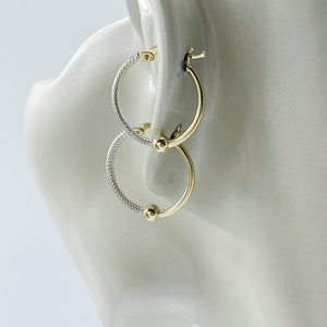 14k solid gold two tone hoop earrings, 14k solid gold earrings, real gold jewelry, gold earrings, jewelry for women, valentine&#39;s day gift