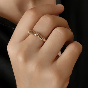14k Gold Dainty Minimal Bamboo Ring, Gold Layering Ring, Stackable Ring, Bamboo Ring for Women , Christmas Gift for her, Birthday Gifts