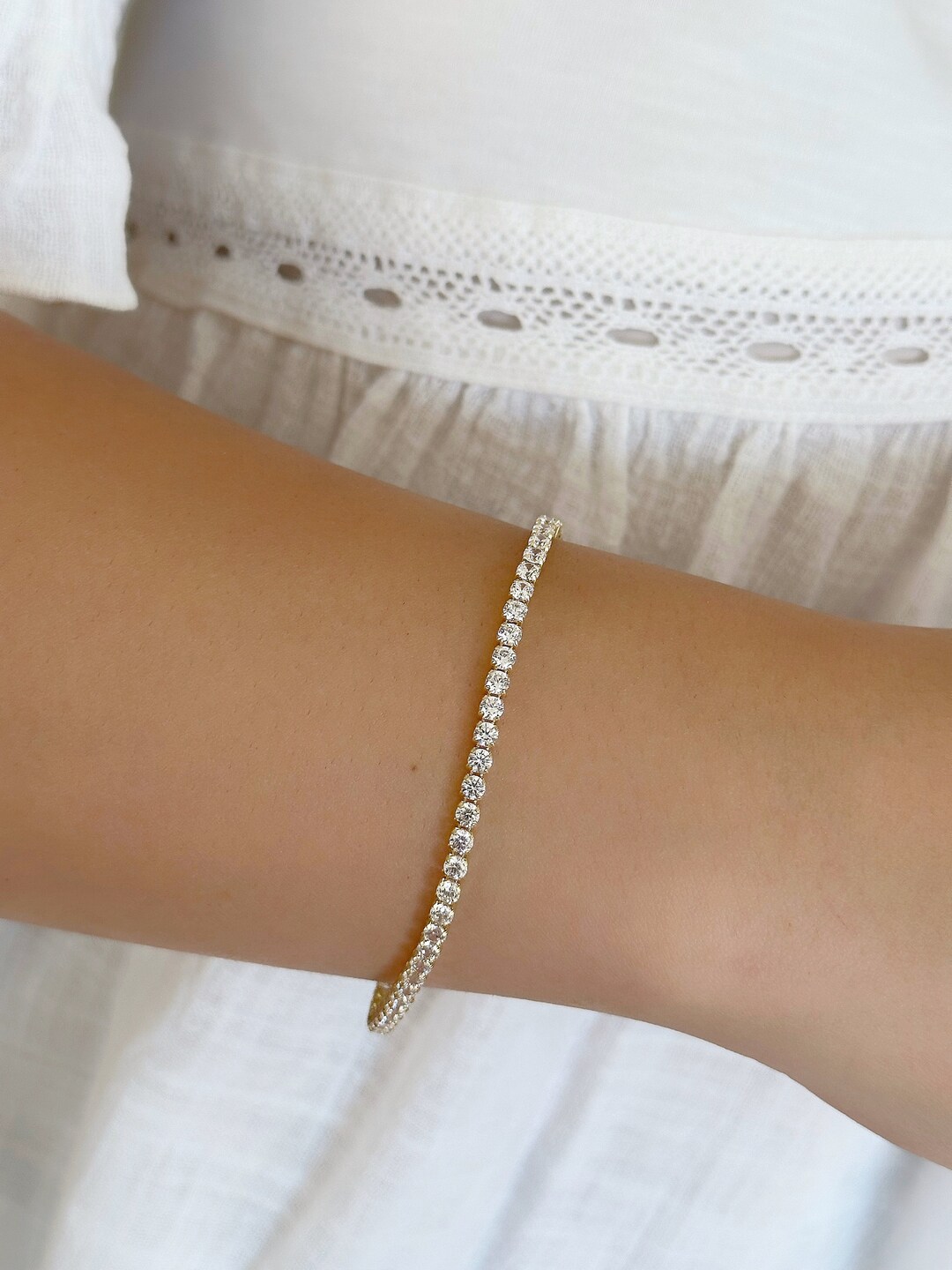 14k Solid Gold Tennis Bracelet, Solid Gold CZ Tennis Bracelet, Diamond