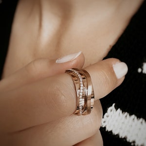 Solid Gold wave ring, unique gold ring, wedding ring set, stacking ring set, simple band, Comfort Fit,wedding ring, Gold Engagement Ring
