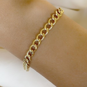 14K Gold Miami Cuban Link Chain Bracelet, 14K Solid Gold Curb Chain Bracelet, Cuban Chain Bracelet, Valentine&#39;s Day Gift, Christmas Gift