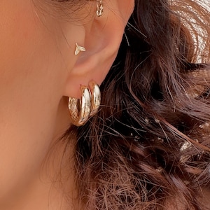 14K Solid Gold Modern Hoop Earrings, Versatile, Timeless Link Design, Perfect Gift for Everyday Style or Special Occasions!, Christmas Gift