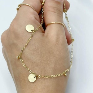 14K Solid Gold Disc Chain Anklet, Minimalist Anklet, Gift For Her, 14K Gold Anklet, Coin Ankle Bracelet, Beach Jewelry, Birthday Gift