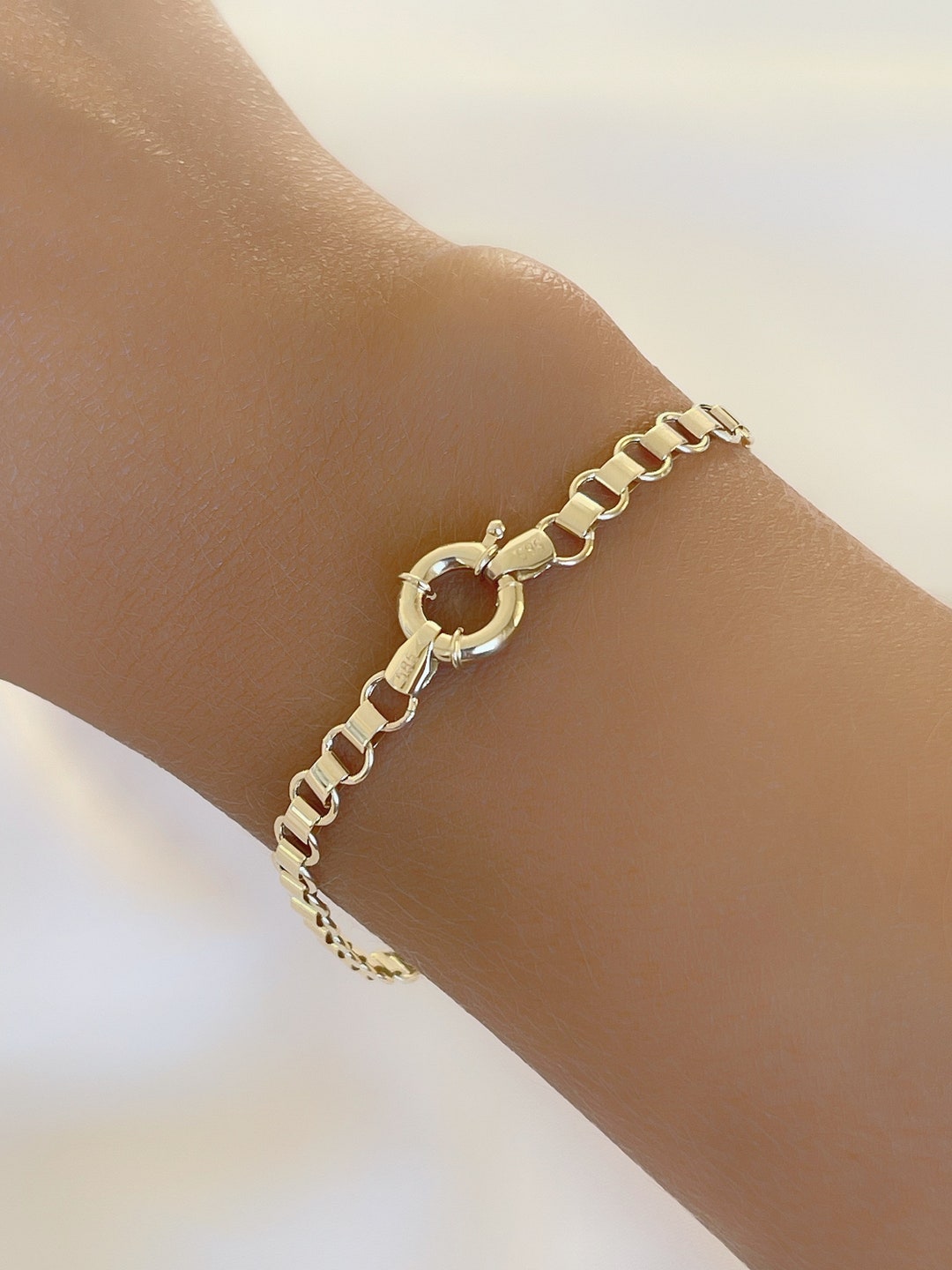 14K Solid Gold Box Chain Bracelet, Chunky Gold Chain Bracelet