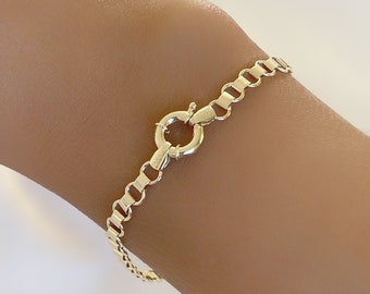 14K Solid Gold Box Chain Bracelet, Chunky Gold Chain Bracelet, Minimalist Stacking Bracelet, Strong Durable Chain, Ladies Gold, Christmas