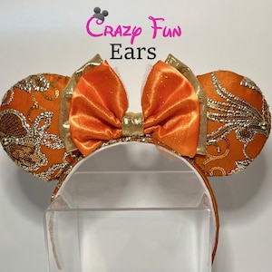 CINDERELLA PUMPKIN PRINCESS  1 Ears Disney Headband Minnie Mickey Sequins Crazy Beautiful Fun Women Womens Girl Sparkle Couture Sequin Mouse
