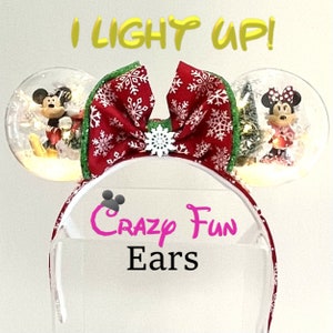 DECK THE HALLS Ears Headband Minnie Mickey Crazy Beautiful Fun Women Womens Girl Girls Christmas Holiday Snowglobe Disney Light up Lights