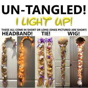 LIGHTED UN TANGLED Rapunzel Headband Wig Hair Braid Mickey Mouse Ears Minnie Disney Lights Light Up Character Girl Crazy Fun Costume Cosplay