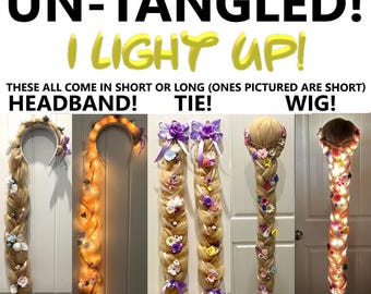 LIGHTED UN TANGLED Rapunzel Headband Wig Hair Braid Mickey Mouse Ears Minnie Disney Lights Light Up Character Girl Crazy Fun Costume Cosplay