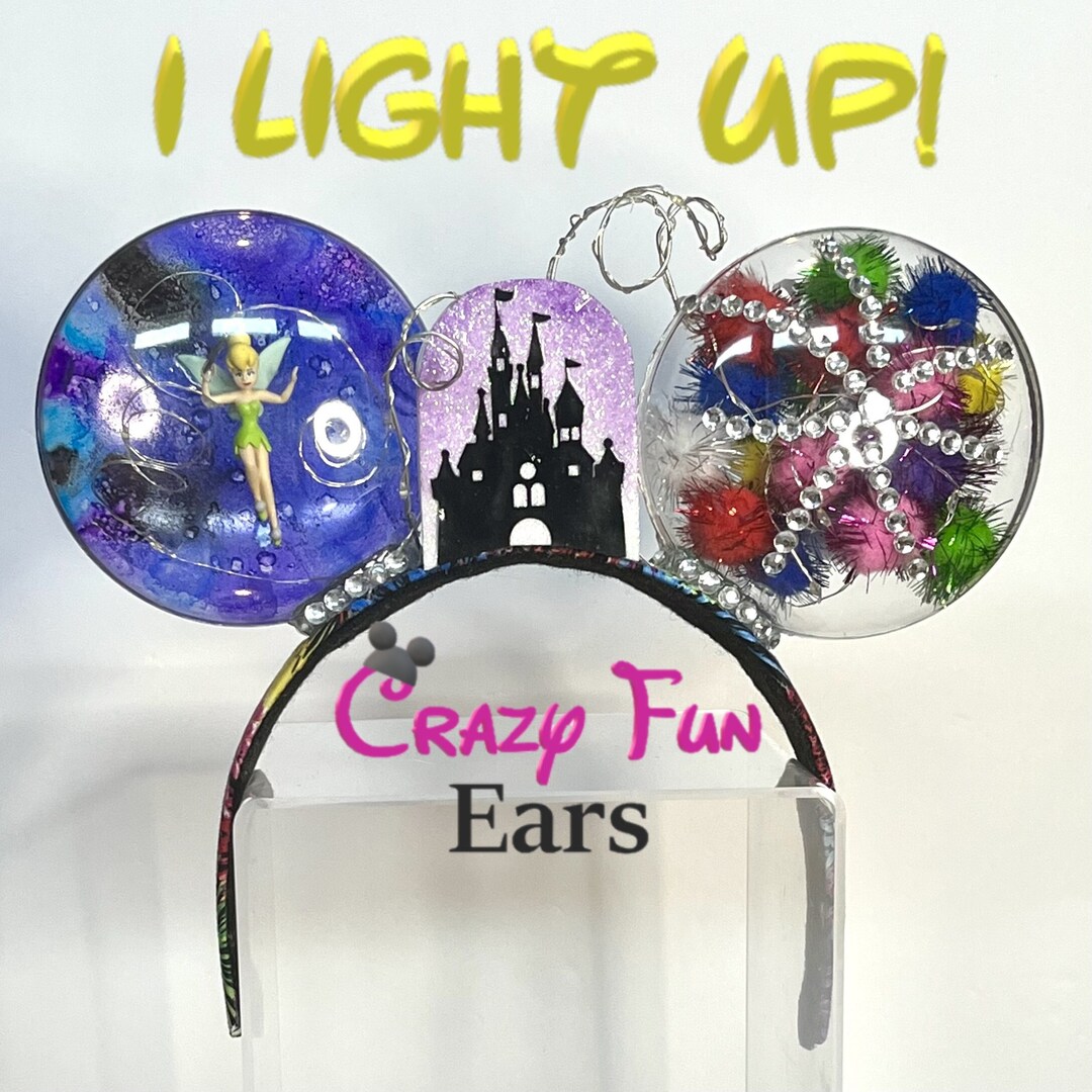 HAPPILY EVER AFTER Tinkerbell Flying Castle Fireworks Ears Snowglobe