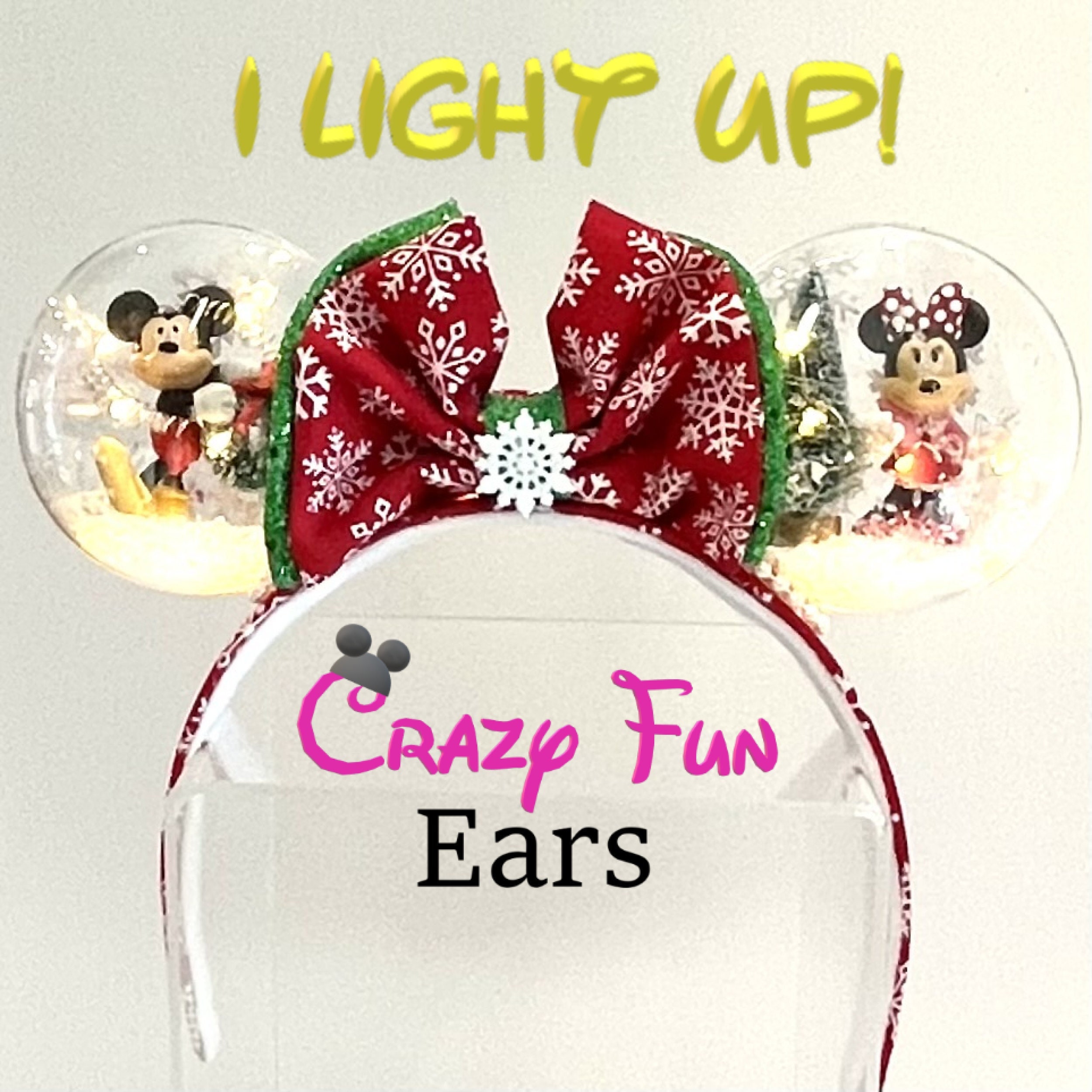 DECK THE HALLS Ears Headband Minnie Mickey Crazy Beautiful Fun Women Womens Girl Girls Christmas Holiday Snowglobe Disney Light up Lights