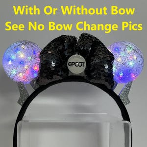 HAVE a BALL EPCOT Lighted Lights Spaceship Earth Disney Minnie Mouse Ears Headband Bow Girls Womens Mickey Crazy Fun Light Up Sequin Ears