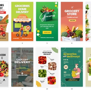 24 Social Media Posts - Grocery&Delivery Templates - Canva Template