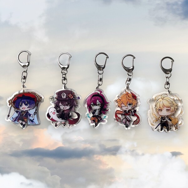 Genshin Impact Auswirkungen charm keychain, Acryl Schlüsselanhänger (Scaramouche, Hu Tao, Heizou, Tartaglia, Aether )