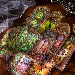 10 pcs Vintage holographische Blumen-Fensterrahmen Aufkleber für Retro Sticker Tagebuch, Junk-Tagebuch, transparente Aufkleber für Scrapbook