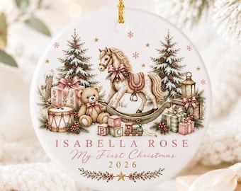 Personalized Baby's First Christmas Ornament 2026, Baby Girl Rocking Horse Ornament, First Christmas Keepsake, New Baby Christmas Gift