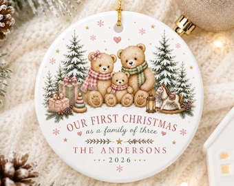 Personalized First Christmas as a Family of Three Ornament, New Baby Girl Christmas Ornament 2026, Family of 3 Keepsake, New Parents Gift