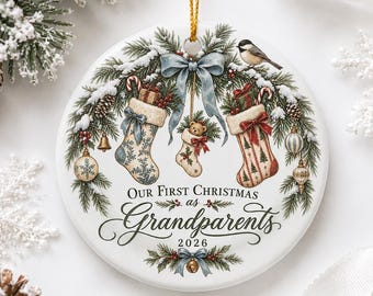 First Christmas as Grandparents Ornament 2026, New Grandma Grandpa Gift, New Grandparents Christmas Ornament, Pregnancy Reveal Gift