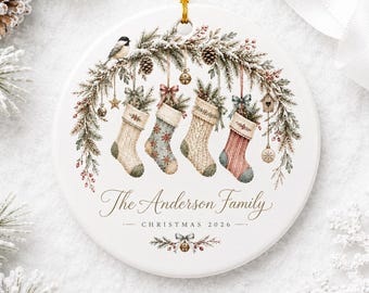 Personalized Family Christmas Ornament, Custom Family Name Ornament, Vintage Stocking Christmas Decor, Family Keepsake Gift 2026