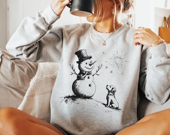 Christmas Snowman Sweatshirt, Dog Lover Holiday Crewneck, Cozy Winter Sweater For Women, Holiday Gifted For Her, Dog Mom Christmas Gift
