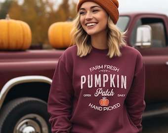 Sweater met pompoenpatch, gezellige herfstsweater, Thanksgiving-sweater, damesherfst ronde hals, pompoensweater, Halloween-shirt