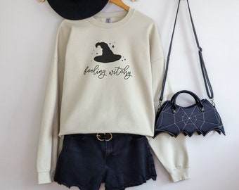 Feeling Witchy Sweatshirt, Halloween Sweatshirt, Witch Shirt, Boho Halloween Shirt, Women's Halloween Crewneck Pullover, Spooky Season Shirt