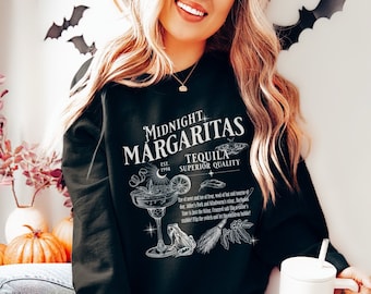 Midnight Margaritas Halloween Sweatshirt, Hexen Sweatshirt, trendiges Halloween Rundhalsausschnitt, Halloween Geschenk, gruselige Saison Sweatshirt