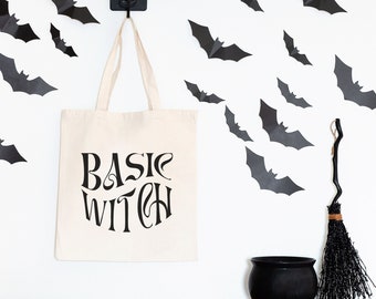 Basic Witch Tote Bag, Retro Halloween Bag, Halloween Canvas Tote Bag, Retro Witch Tote Bag, Trendy Halloween Bags, Spooky Season Bag