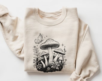 Mushroom Sweatshirt, Mushroom Cottagecore Sweater, Trendy Crewneck Sweatshirt, Cottagecore Aesthetic, Nature Lover Butterfly Sweatshirt
