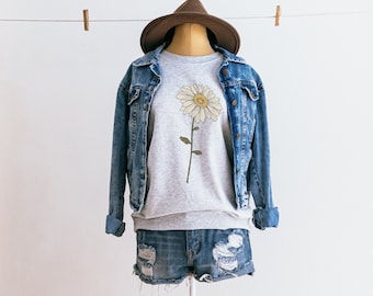 Felpa con margherite, felpa boho, felpa floreale, felpa con fiori vintage, felpa girocollo primaverile da donna, regalo per lei