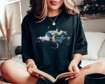 Dragon Tee, Mythical Fantasy Shirt, Trendy T-Shirt, Fantasy Book Lover Gift Shirt, Gothic Tee, Bookworm Shirt, Dragon Lover Gift