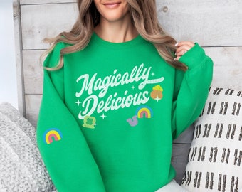 Magically Delicious Sweatshirt, Funny St Patrick's Day Crewneck, Retro St Patrick's Day Shirt, St Pattie's Day Sweater, Lucky Charm Elbow