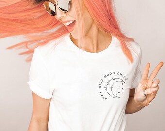 Boho Shirt, Stay Wild Moon Child Shirt, Celestial T-Shirt, Trendy Summer Graphic Tee, Retro Shirts Women, Gift for Her, Boho Moon Shirt