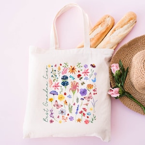 Grandma Tote Bag, Best Grandma Ever Tote, Grandma Gifted, Flora Tote Bag Mother's Day Gift For Grandma, Canvas Tote Bag Nana Giftful